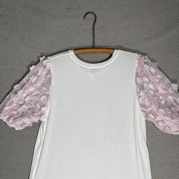 Love and Lace Women’s Size M Parisian Graphic T-Shirt Pink Puff Organza‎ Sleeves - Picture 13 of 14